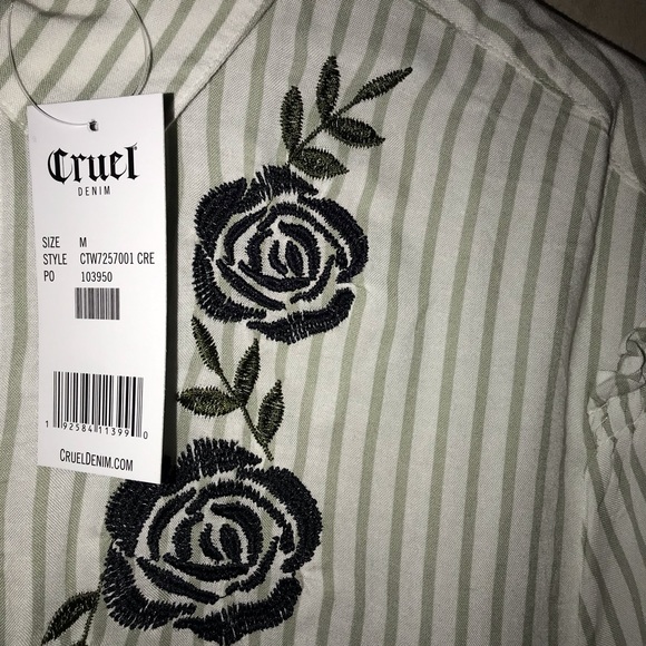 NEW Cruel Girl Striped Flowy Flower Top Medium - Picture 5 of 6